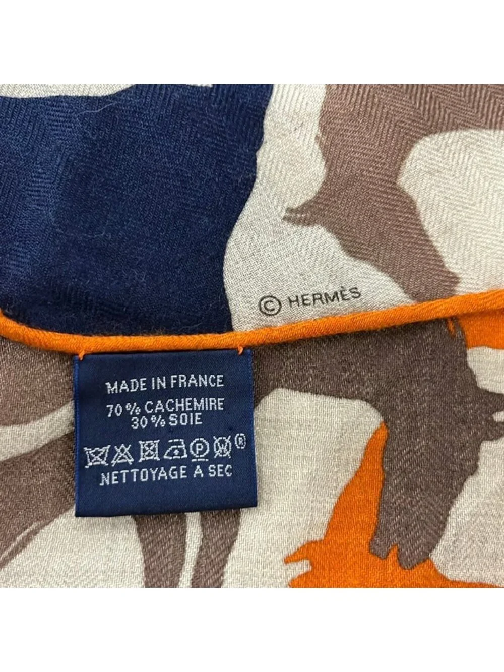 Hermes Shawl Losange Beige Orange Multi Horse Cashmere Silk Scarf